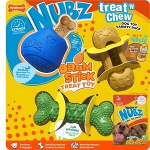 Nylabone Nubz Treat ’N Chew Dog Toy Set 3 Pack–Tough Rubber Chews Large Dogs NWT